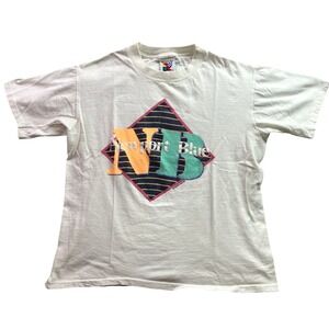 Vintage Newport Blue Shirt Mens Medium 1987 Single Stitch Spell Out Beachy Sail‎